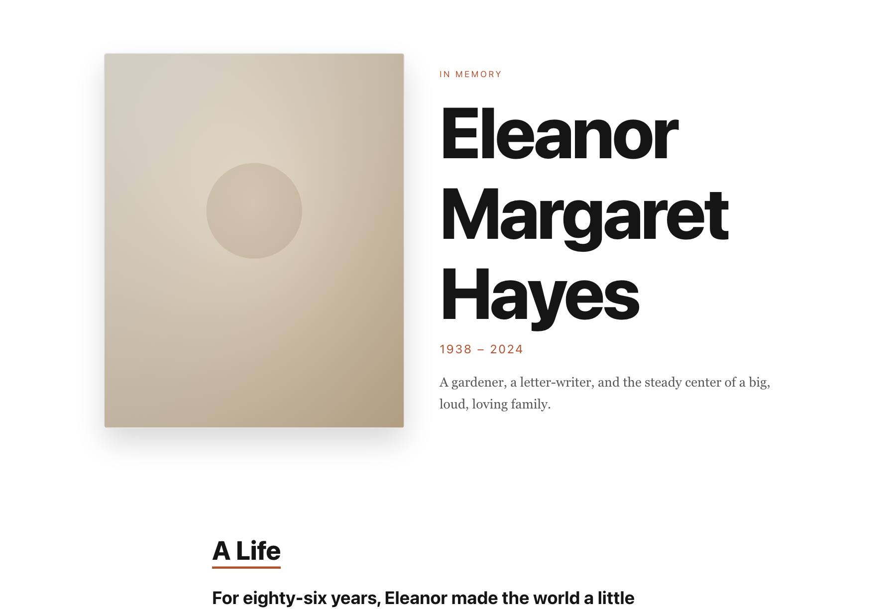 Preview of the Editorial memorial template