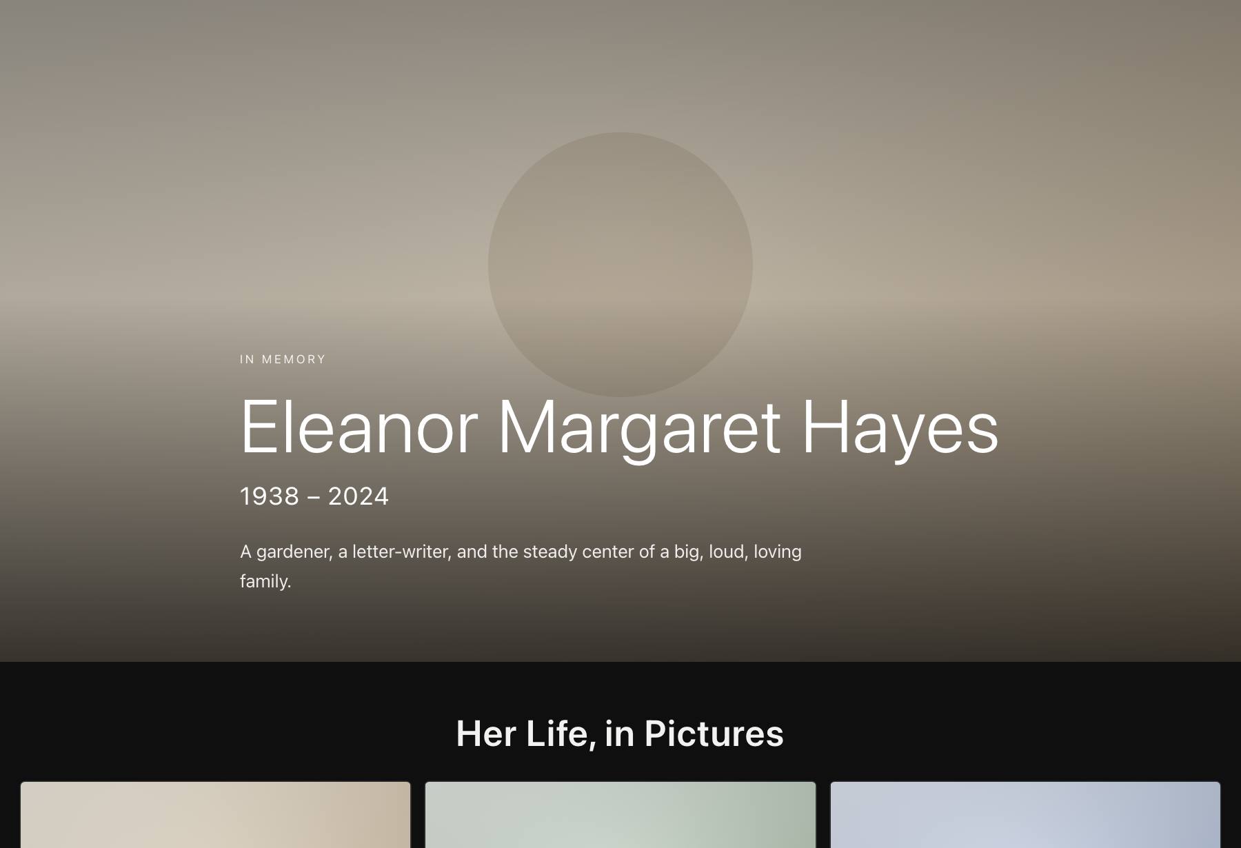 Preview of the Gallery-First memorial template