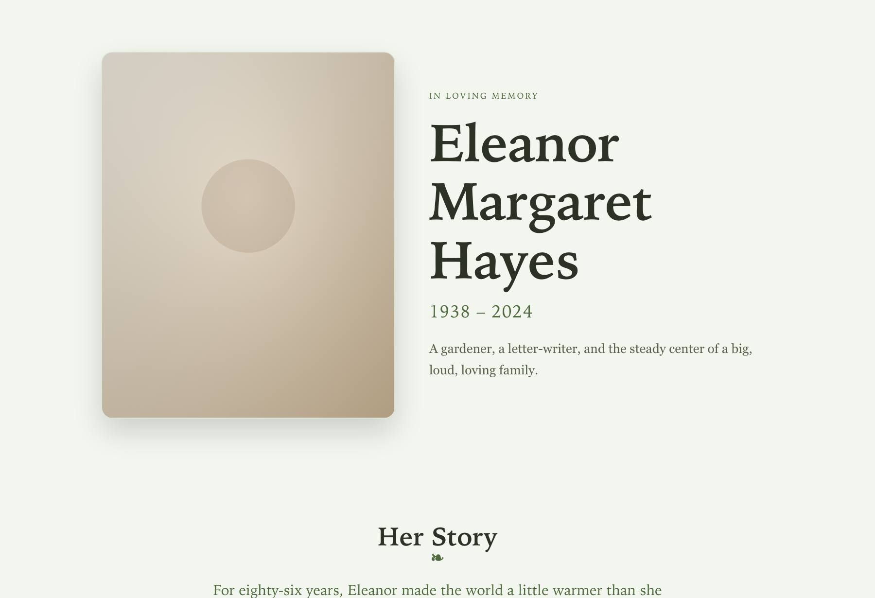 Preview of the Garden memorial template