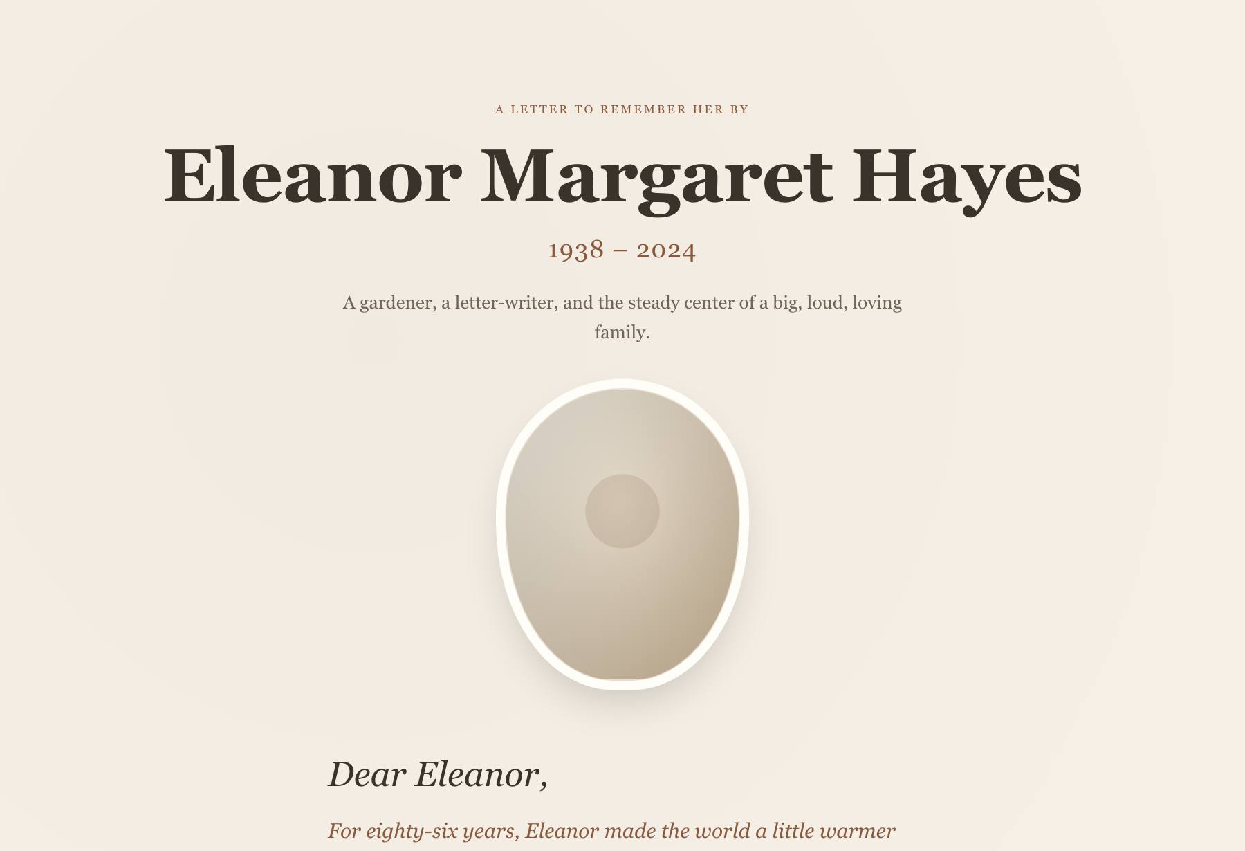 Preview of the Letter memorial template